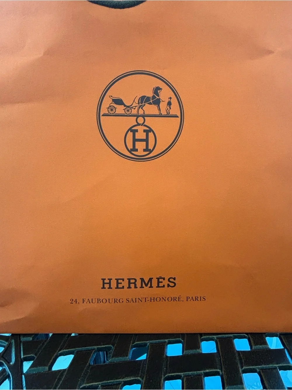 Hermes Orange Shopping Bag with Black Rope Handles